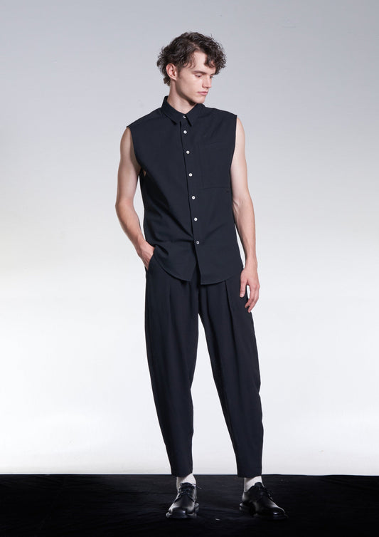 Fabric Contrast Sleeveless Shirt