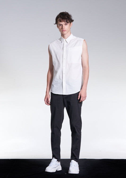 Fabric Contrast Sleeveless Shirt