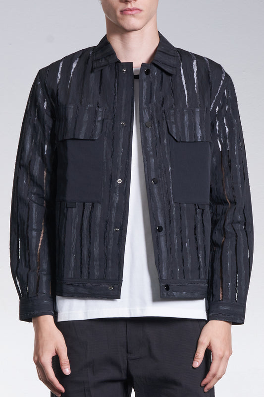 Jacket With Burnt Out And Hand Print Stripe