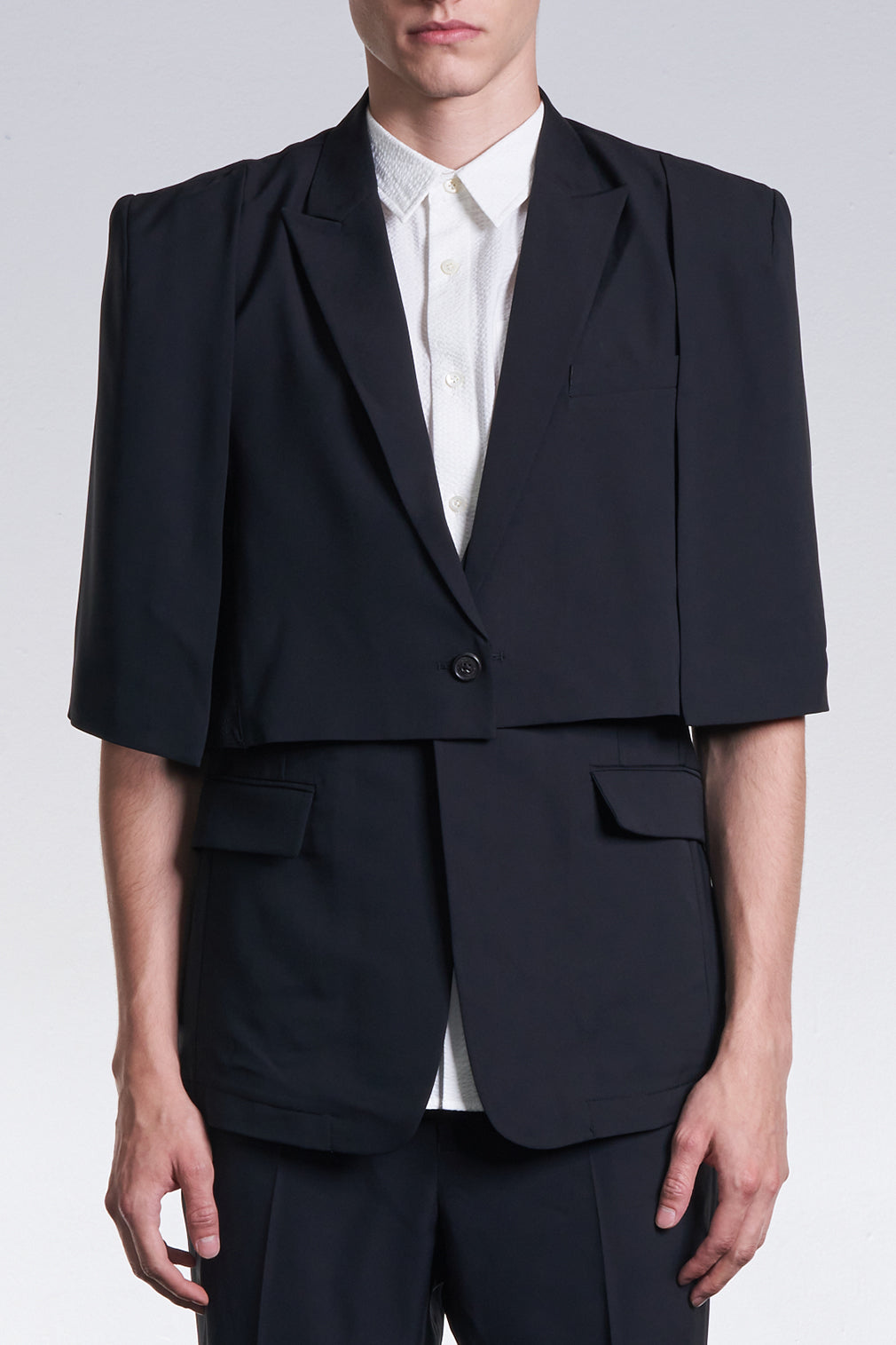 2in1 Cropped Cape Sleeveless Blazer