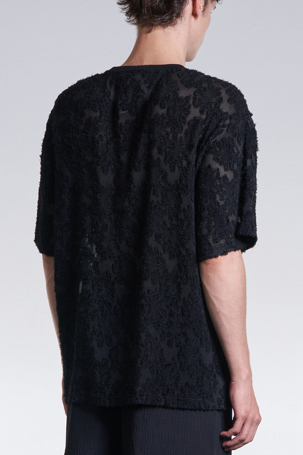Burnt Out Flower Pattern Pleated Tee