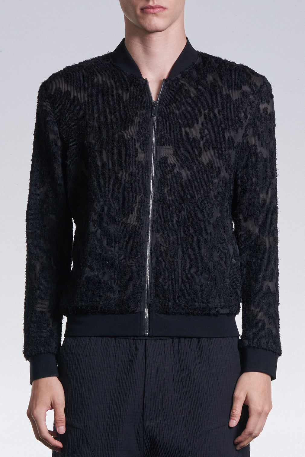 Burnt Out Flower Pattern Pleated Jacket