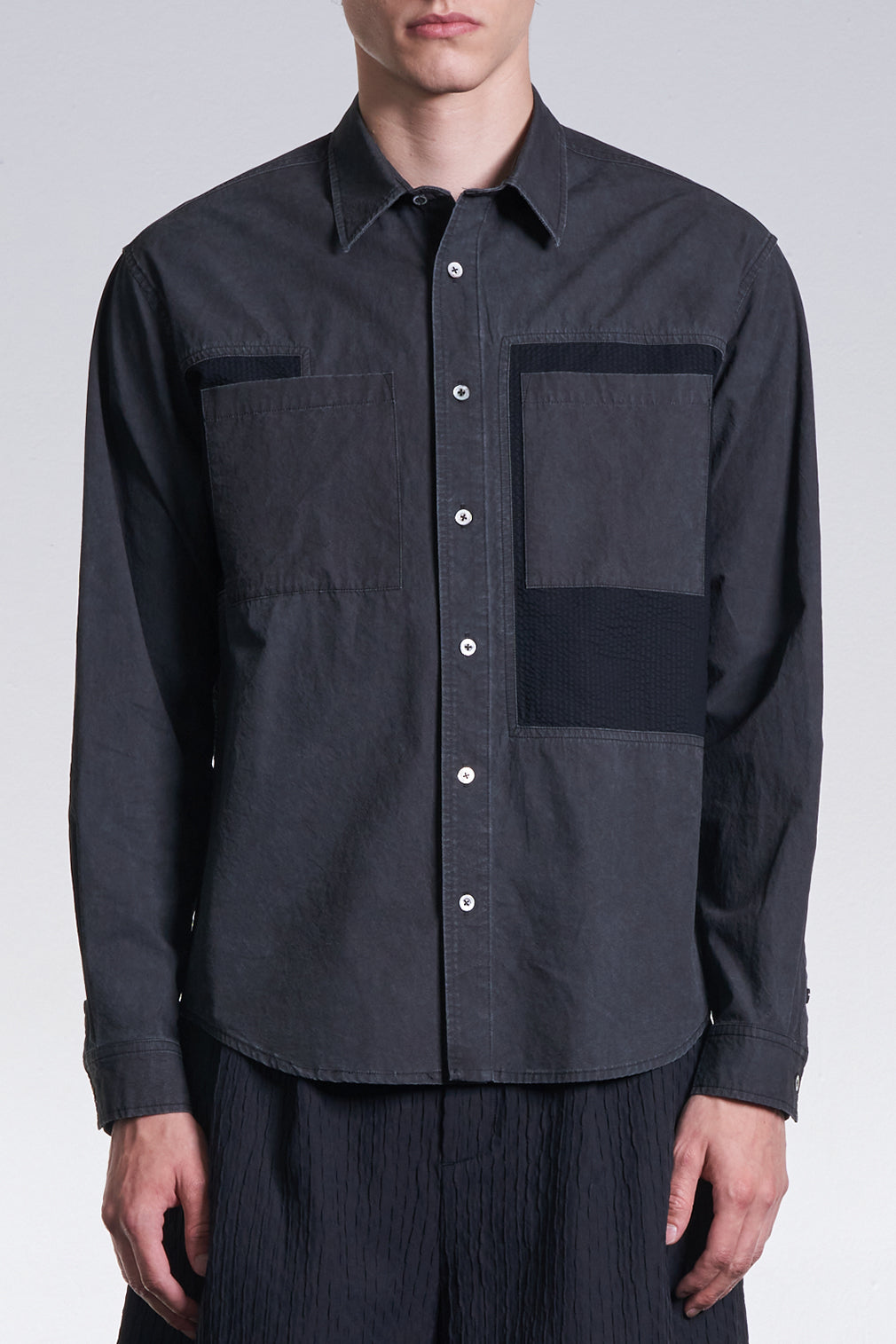 Washed Fabric Blocking Shirt