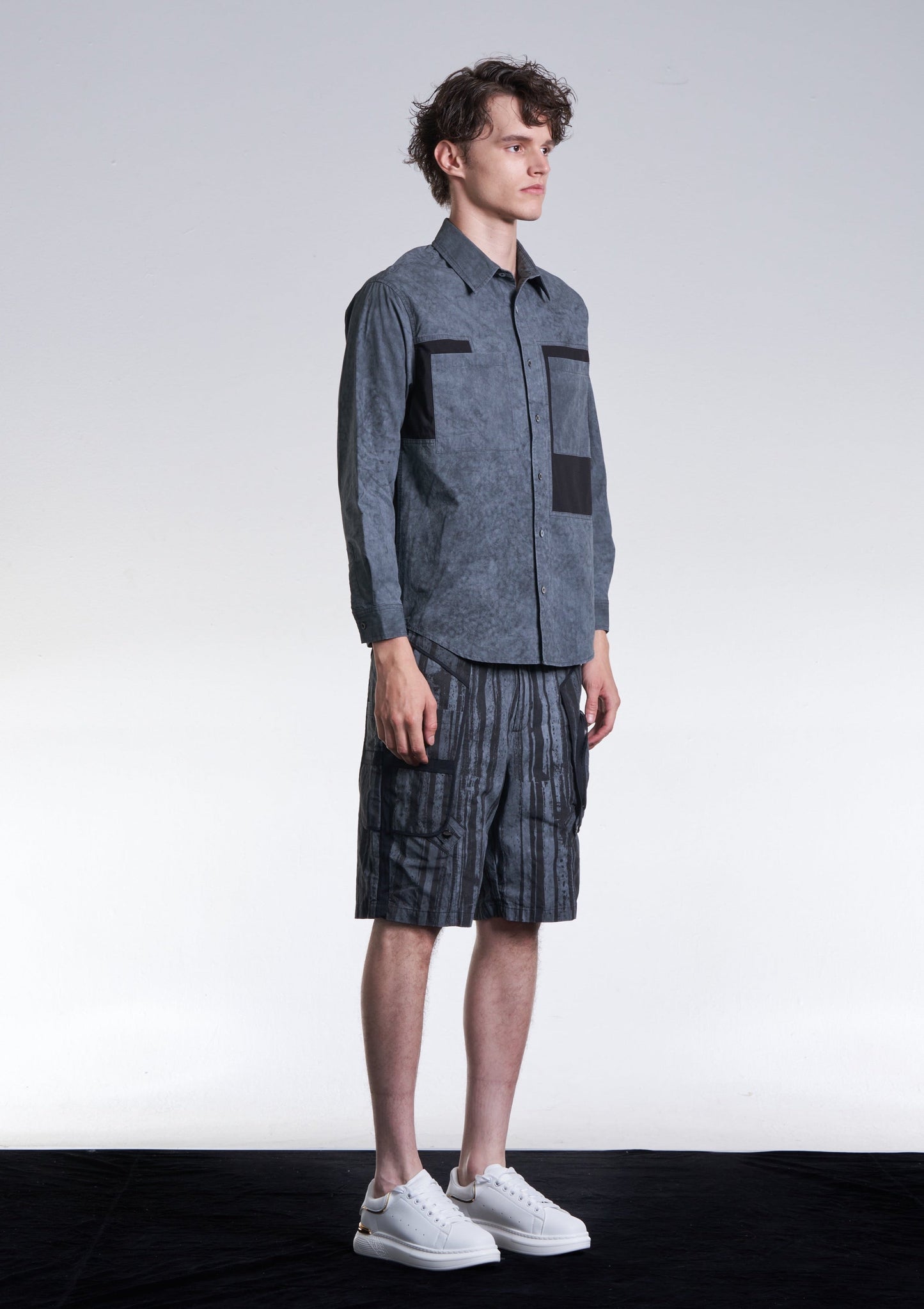Washed Shadow Stripe Print Shorts