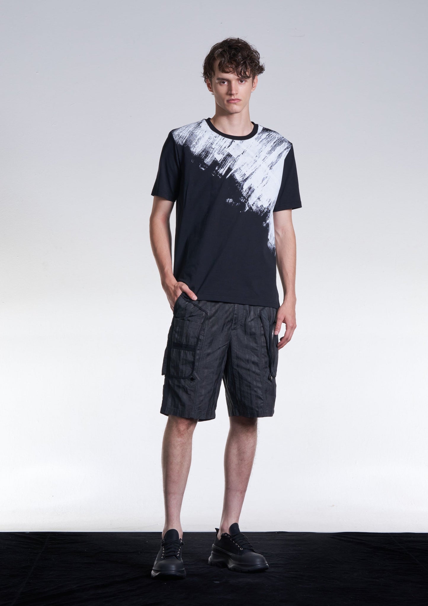 Washed Shadow Stripe Print Shorts