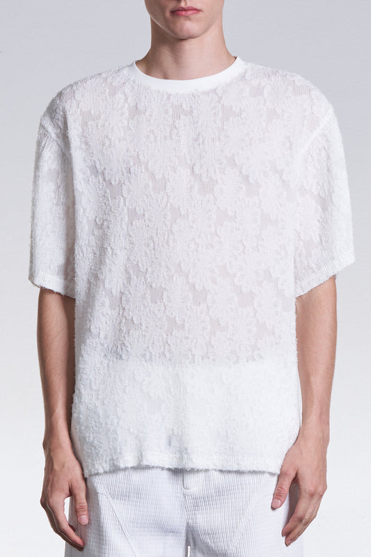 Burnt Out Flower Pattern Pleated Tee