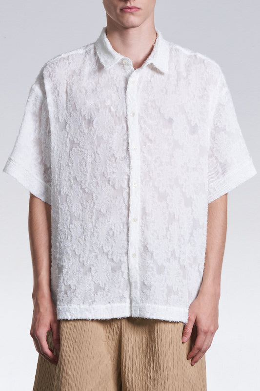 Burnt Out Flower Pattern Pleated Shirt