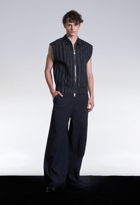 Sleeveless Jacket With Burnt Out And Hand Print Stripe