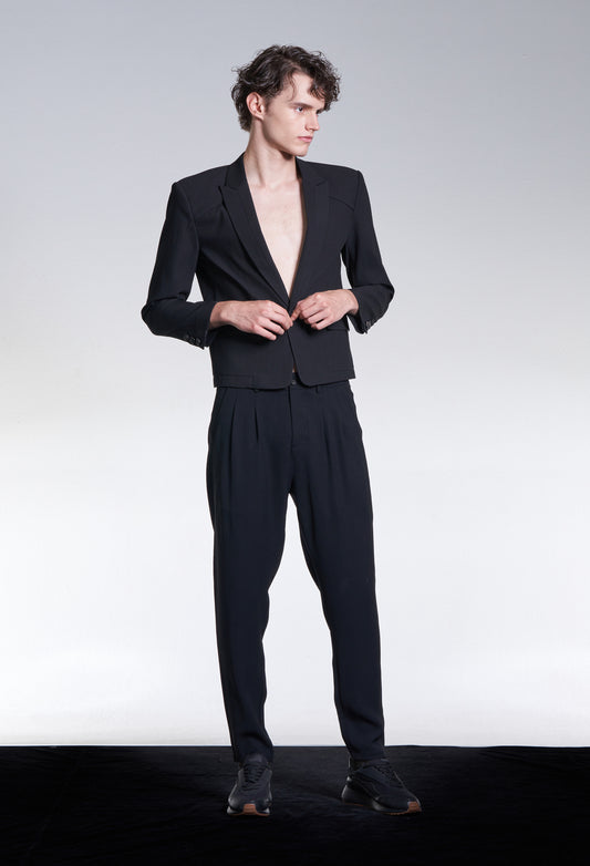 Cropped Blazer With Power Shoulder