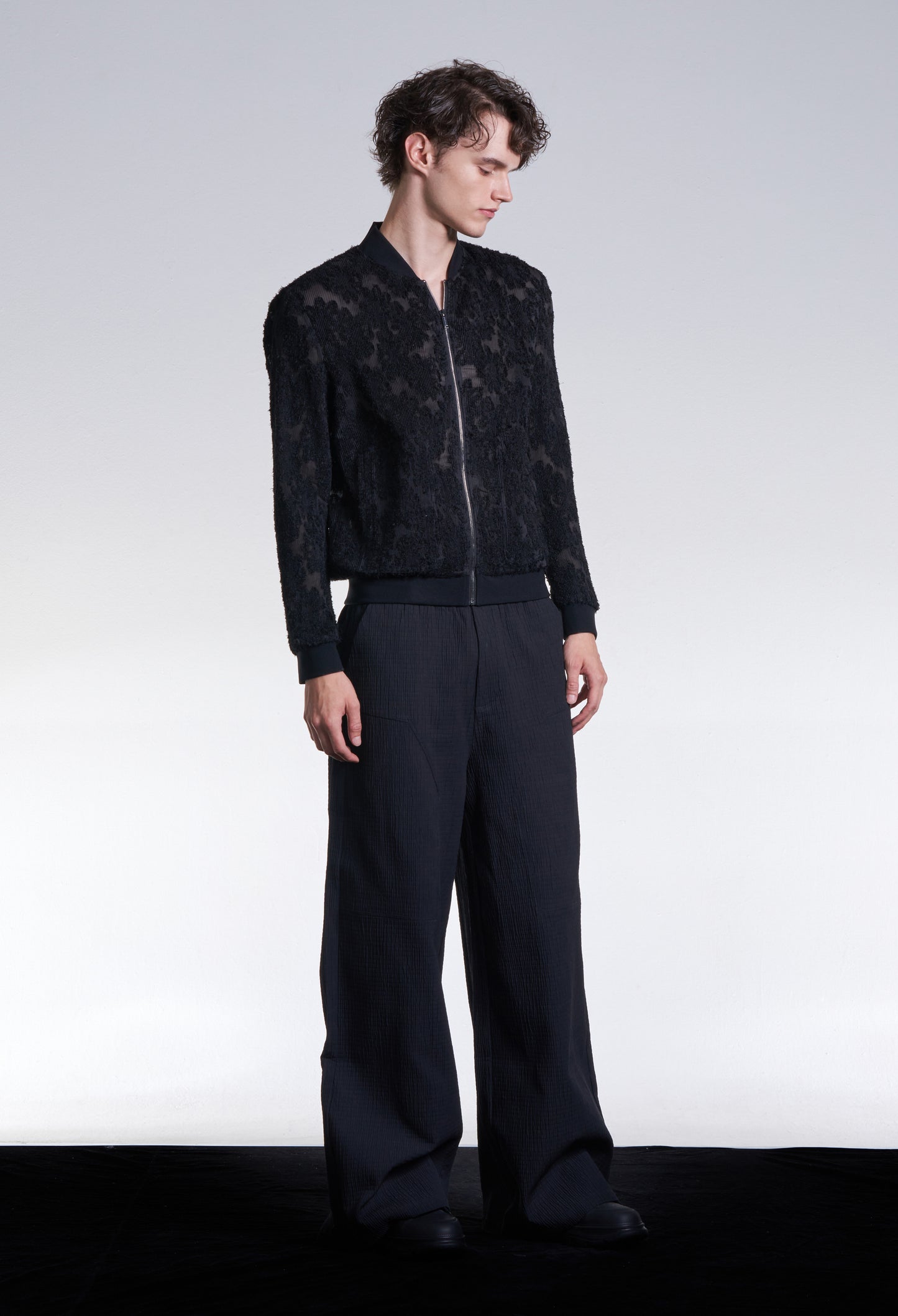 Burnt Out Flower Pattern Pleated Jacket