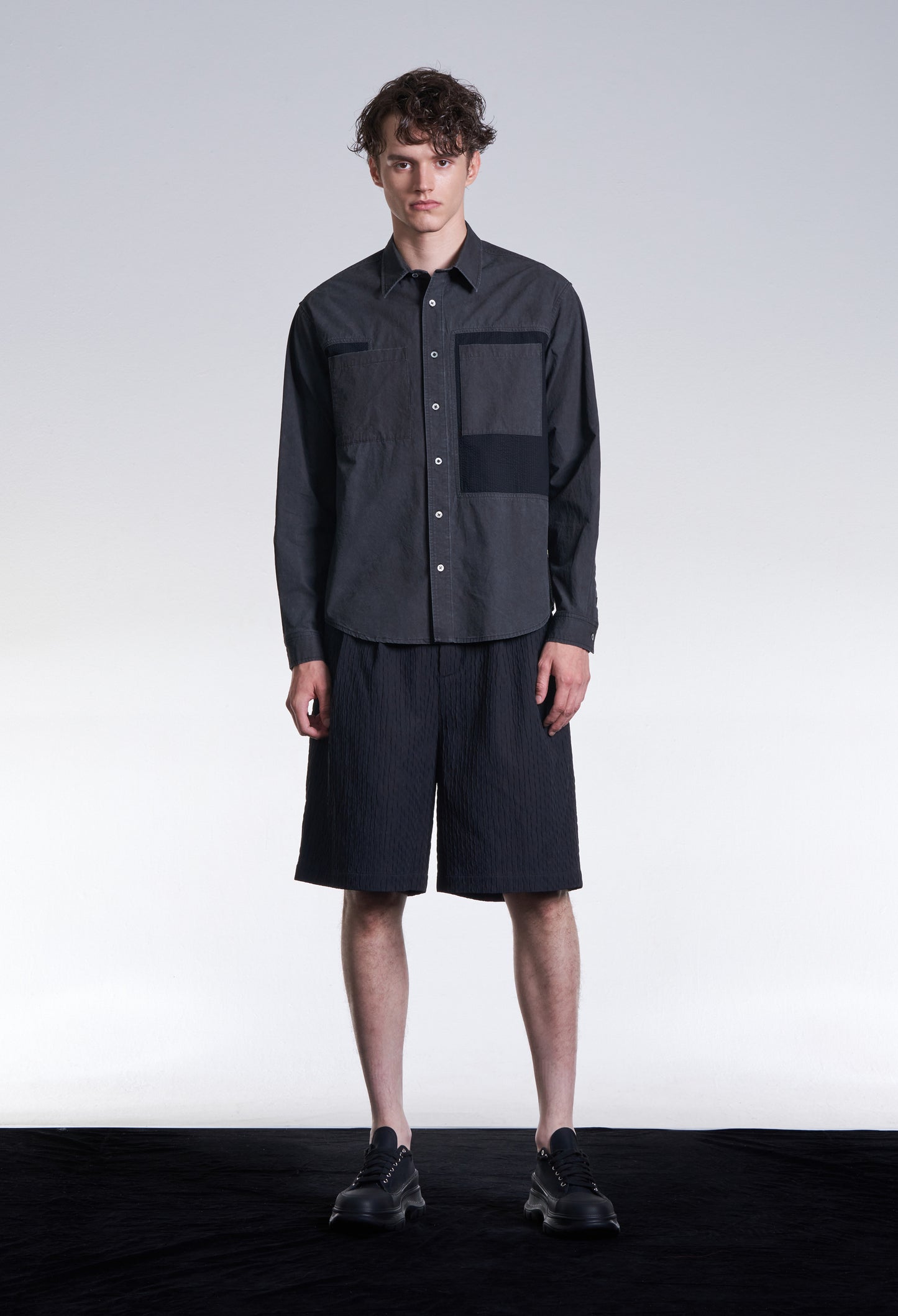 Washed Fabric Blocking Shirt