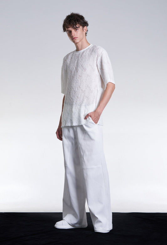 Burnt Out Flower Pattern Pleated Tee