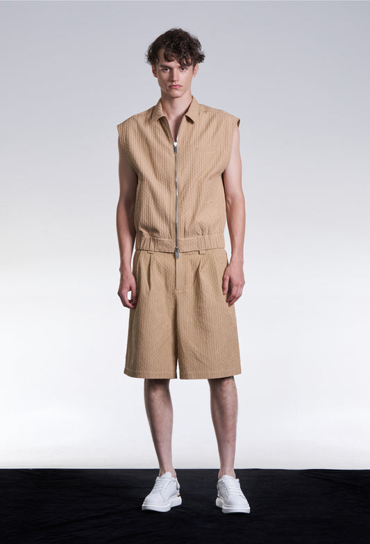 Textured Sleeveless Zipper Jacket