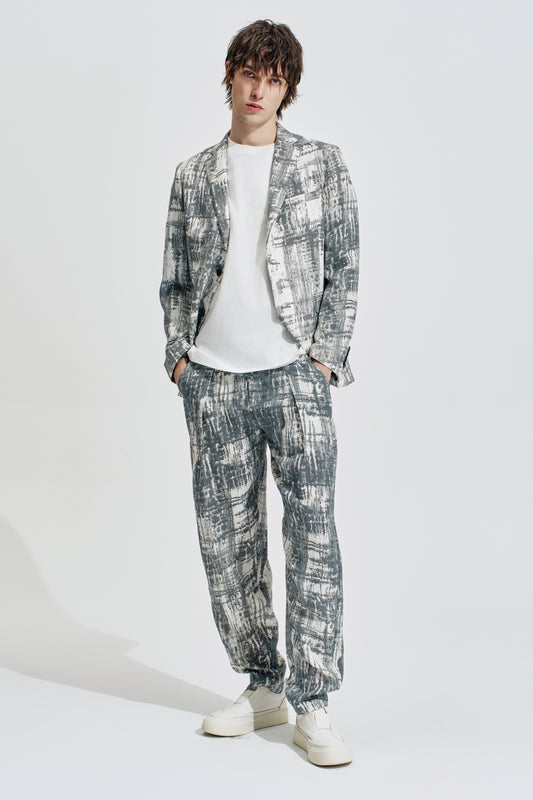 Blurred Check Print Pleated Pants