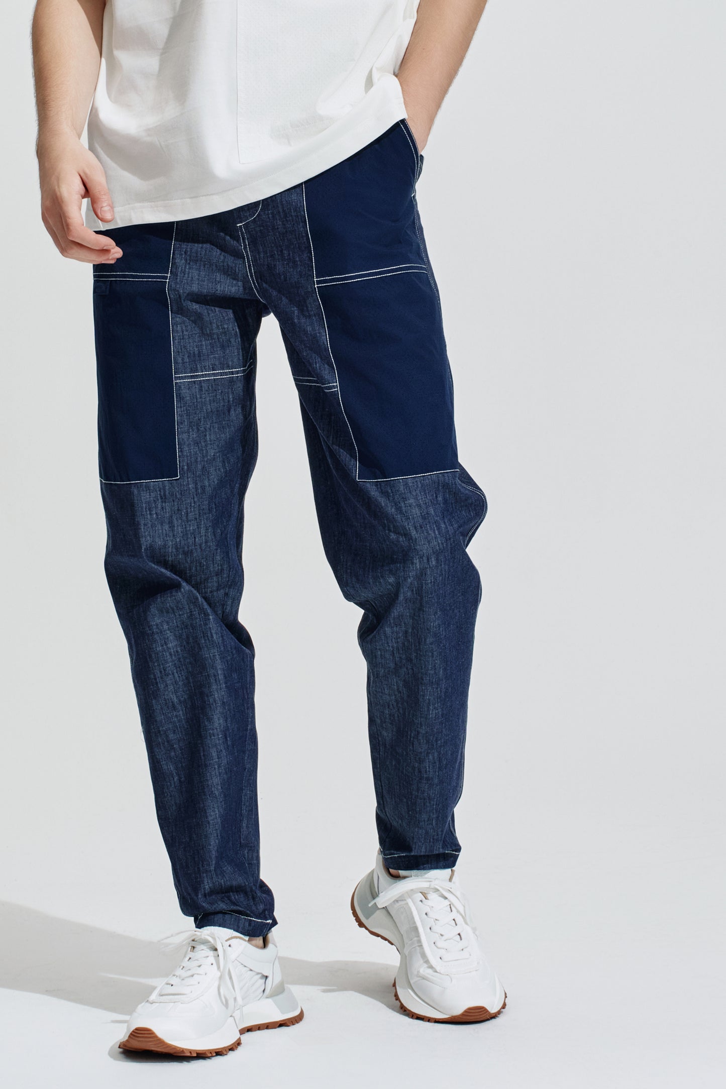 Light Denim Pants With Fabric Contrast