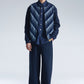 Bias Stripe Denim Zipper Jacket With Knit Sleeve