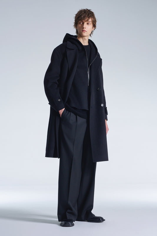 Double Faced Wool 2in1 Trench Coat With Hood