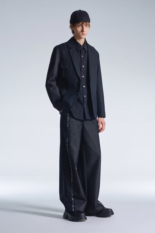 Deconstructed Wool Blazer With Denim