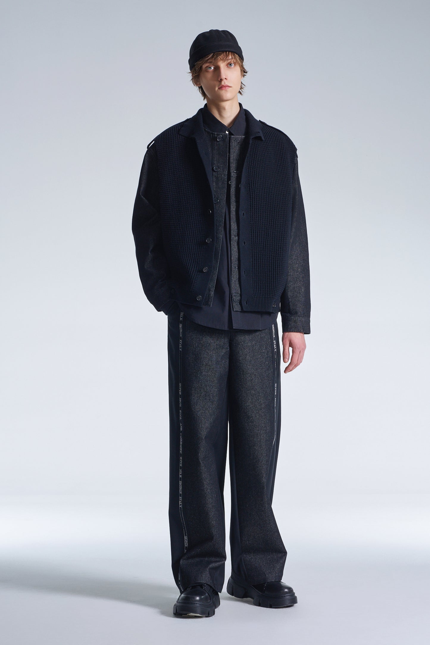 Wool Pants With Denim Contrast