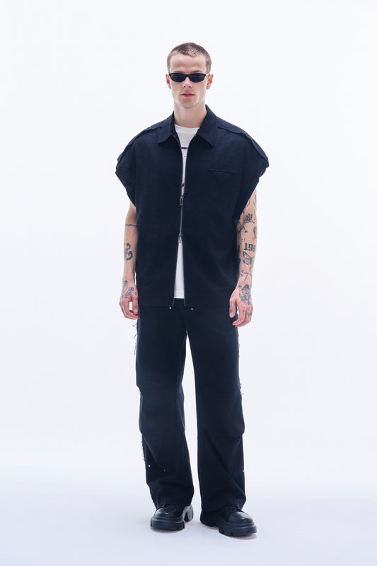 Rayon Cotton Sleeveless Zipper Jacket