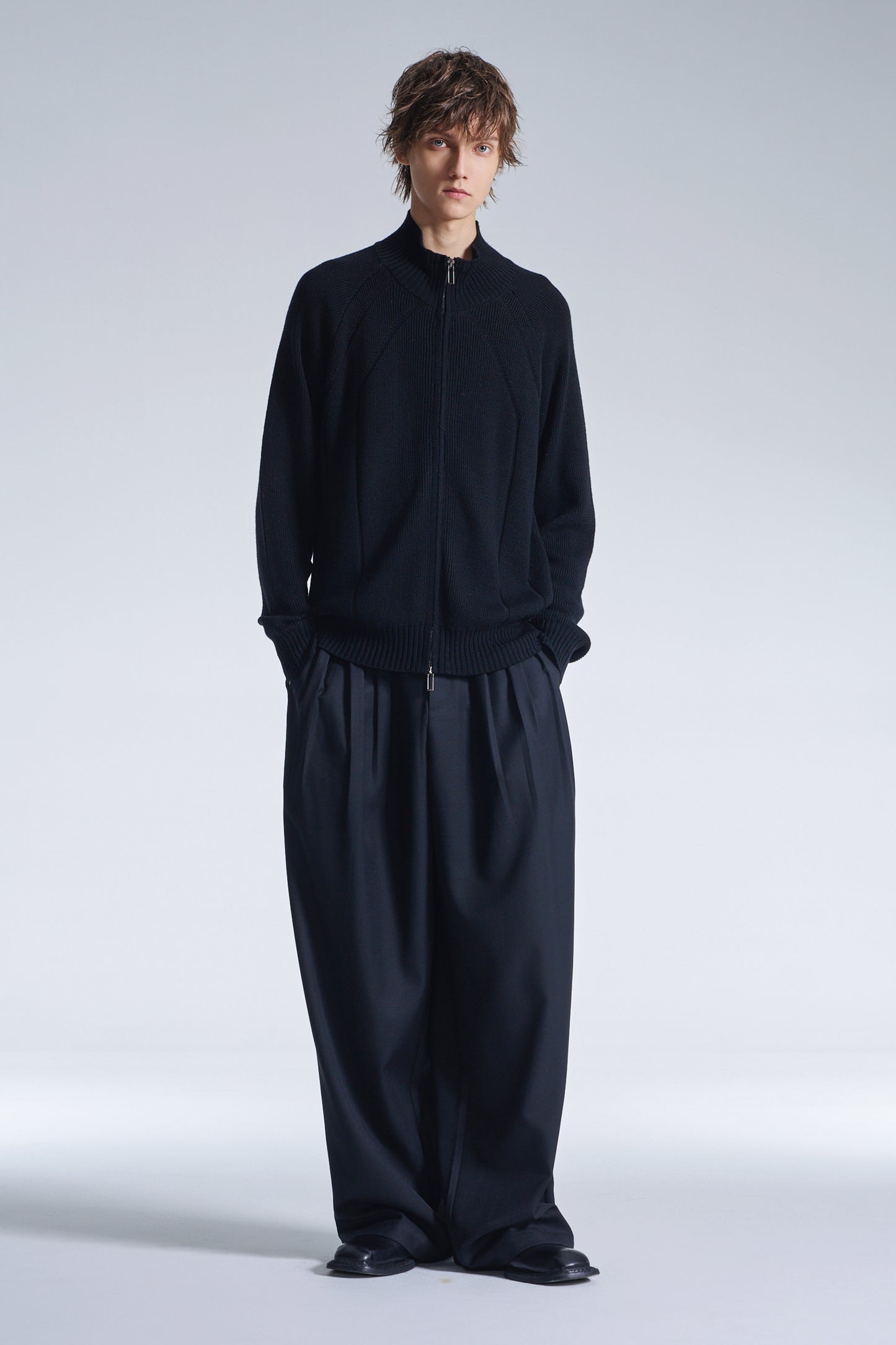 Stand Collar Wool Cardigan With Zipper