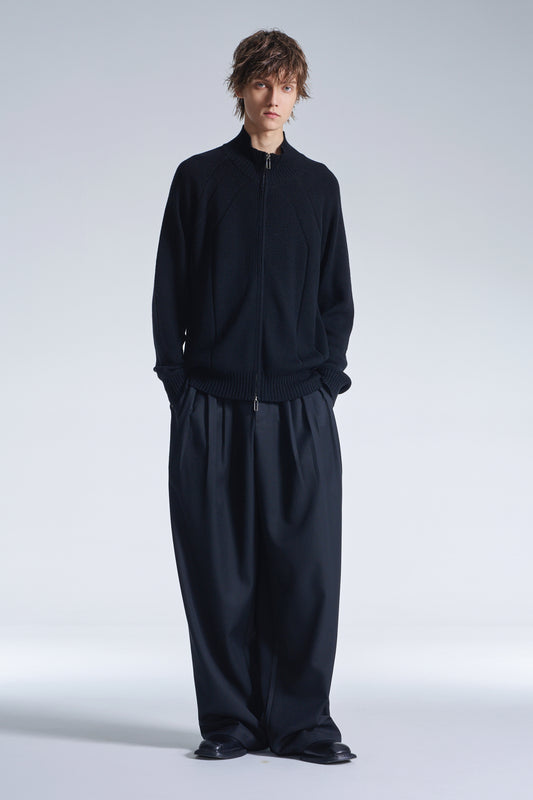 Stand Collar Wool Cardigan With Zipper