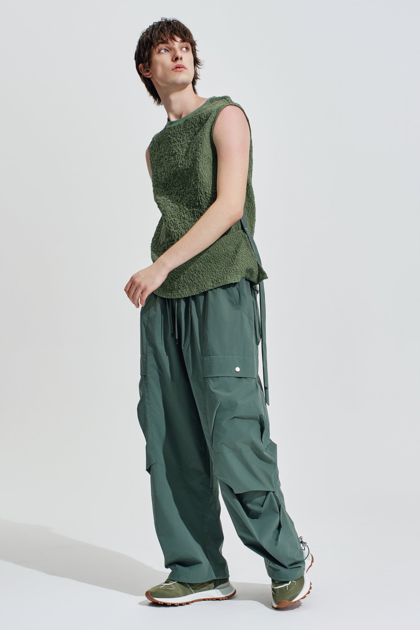 Wide Leg Cargo Pants With Drawstring Hem