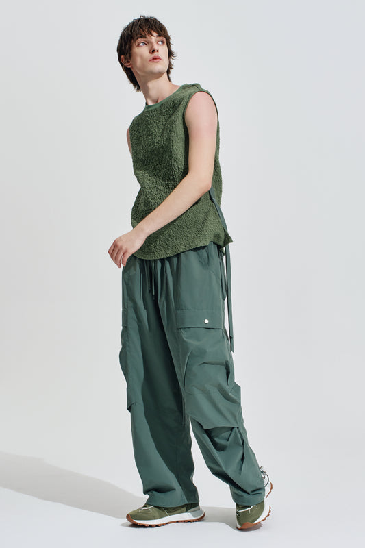 Wide Leg Cargo Pants With Drawstring Hem