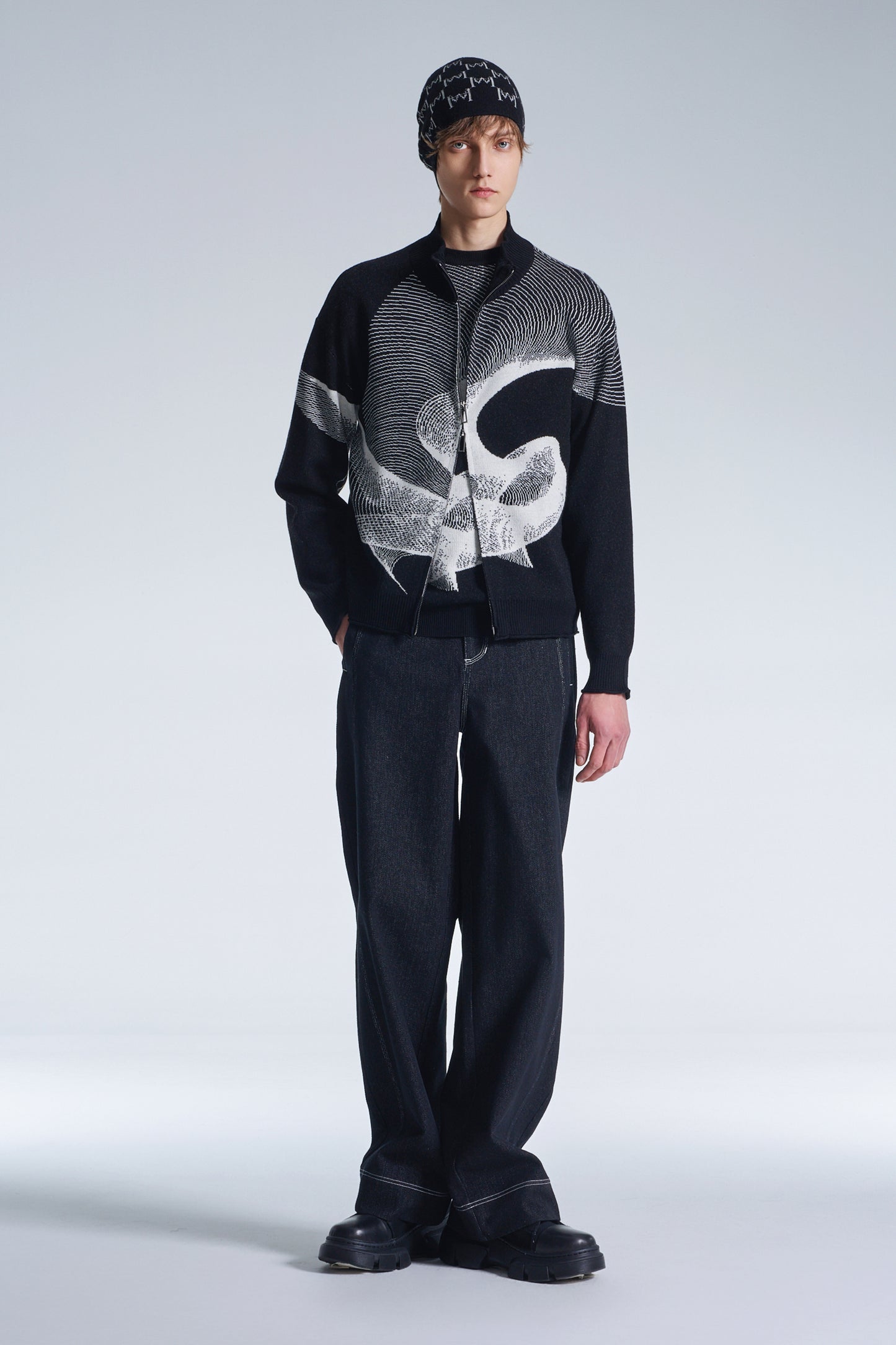 Wool Sweater With Twisted Wavy Lines Pattern