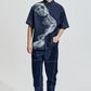 Oversize Denim Shirt With Organic Wave Print