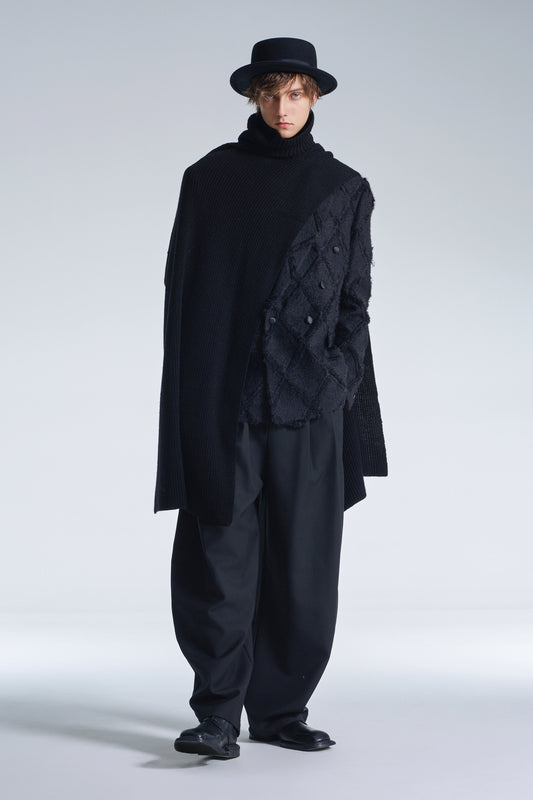 Ripped Diamond Pattern No Collar DB Blazer