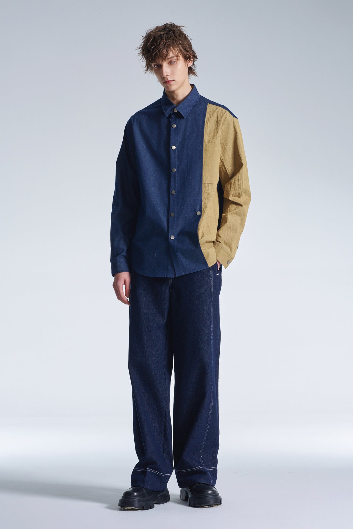 Denim Shirt With Contrast Sleeve