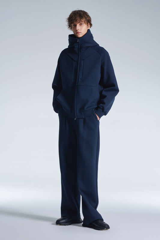 Honeycomb Knit Zipper Jacket WIth Hood