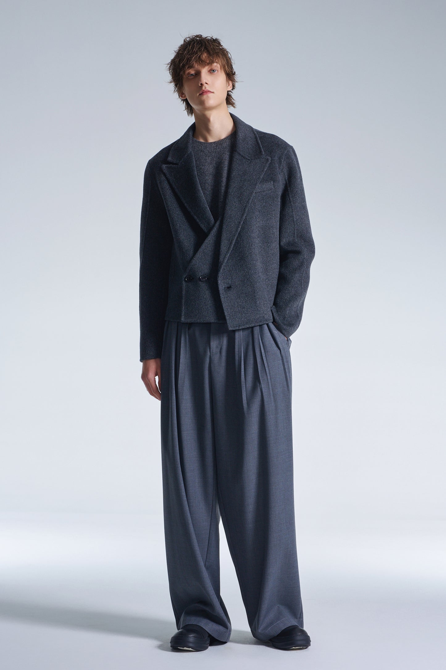 Double Faced Wool Cropped Blazer