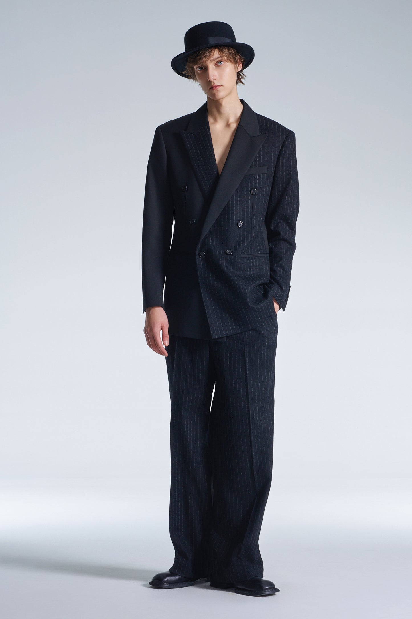 Striped Wool Wide Leg Pants