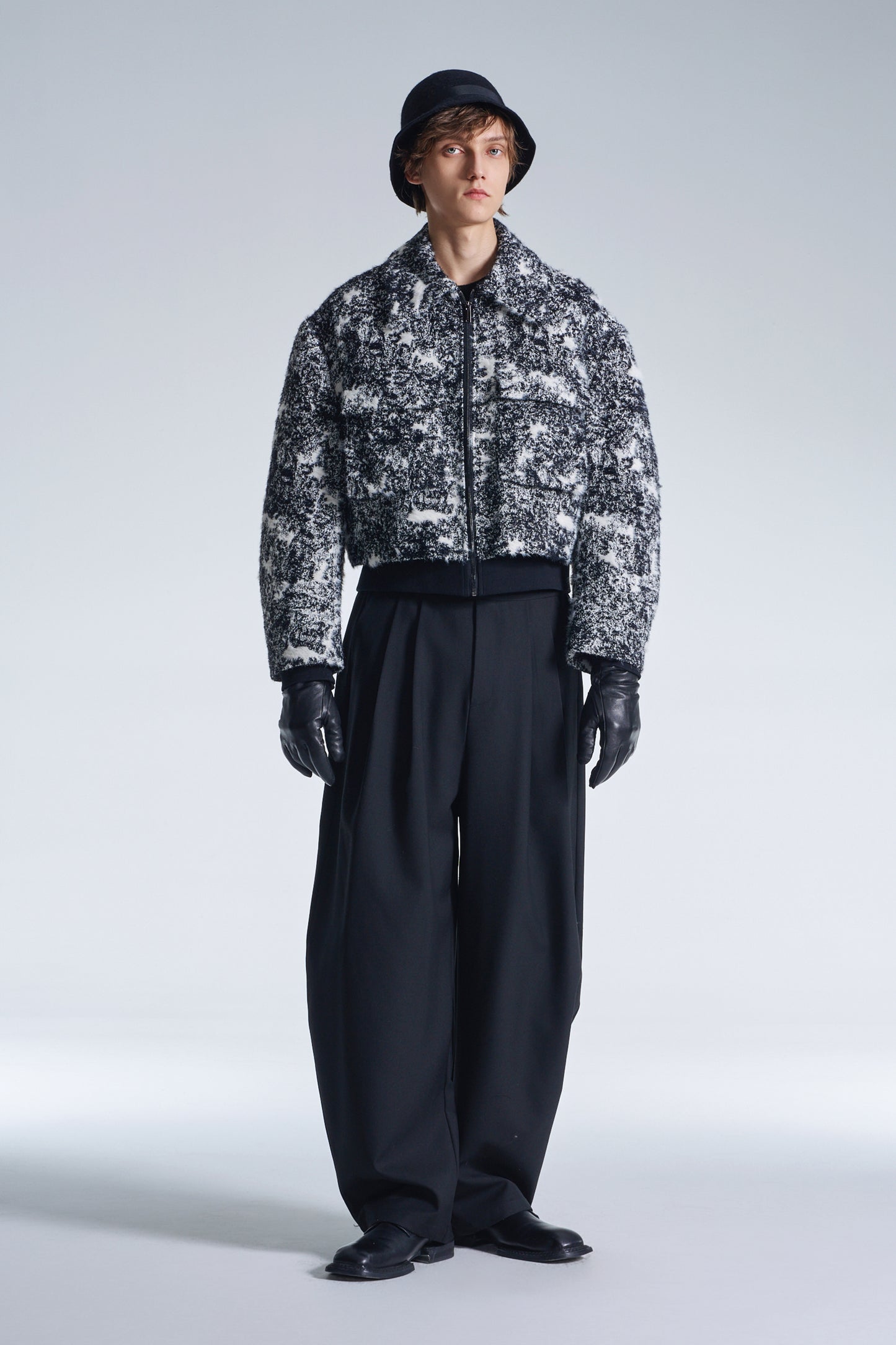 Hairy Abstract Jacquard Cropped Zipper Jacket