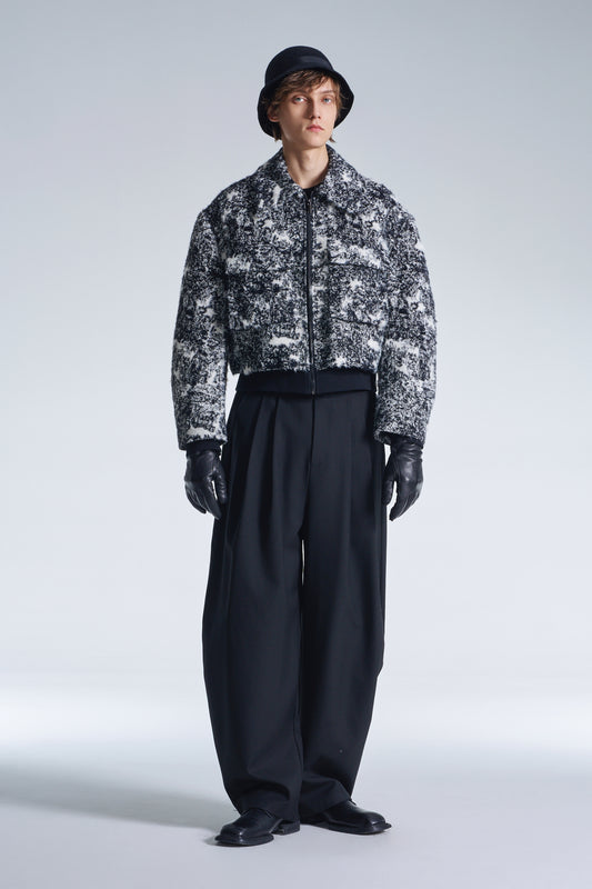 Hairy Abstract Jacquard Cropped Zipper Jacket