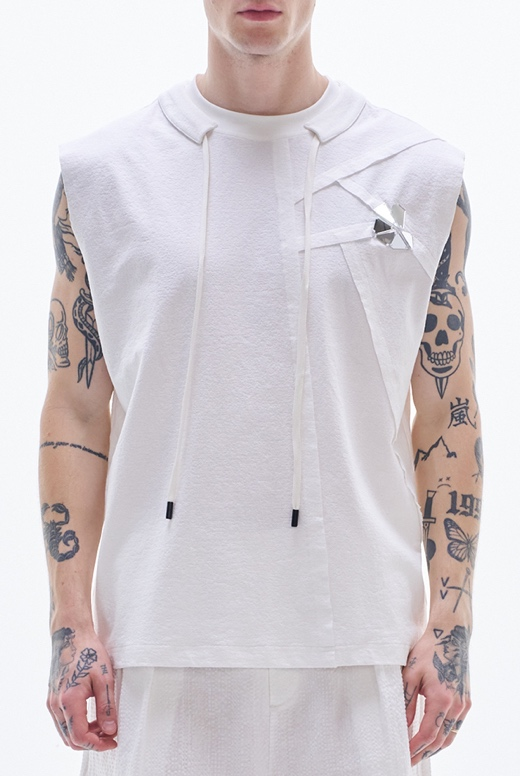 Knit Vest With Raw Edge Cut & Mirrors