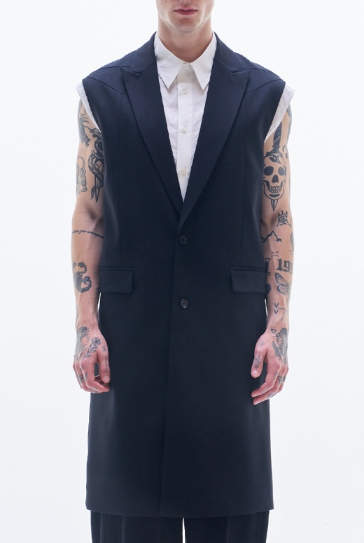 Sleeveless Wool Long Blazer