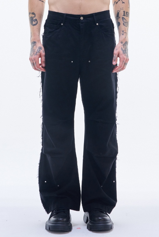 Cotton Baggy Pants With Raw Edge