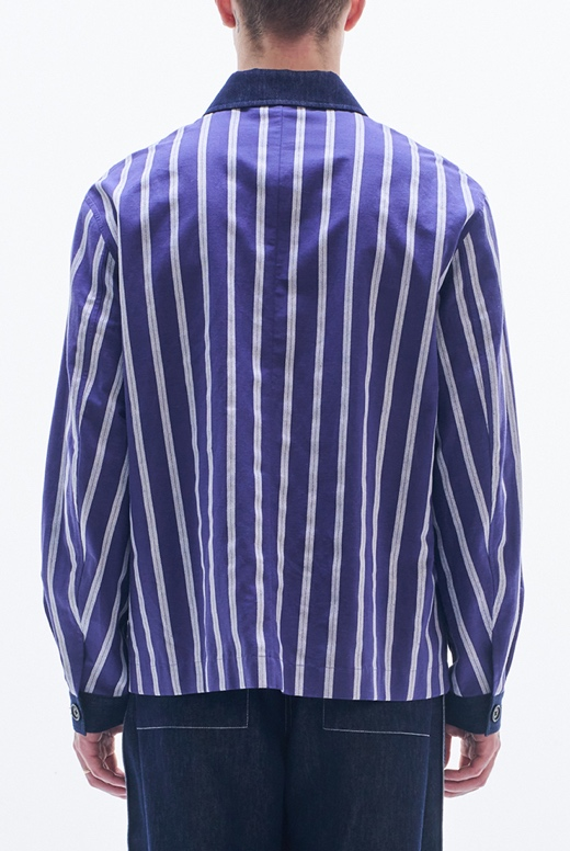 Striped Linen Shirt With Denim Pocket