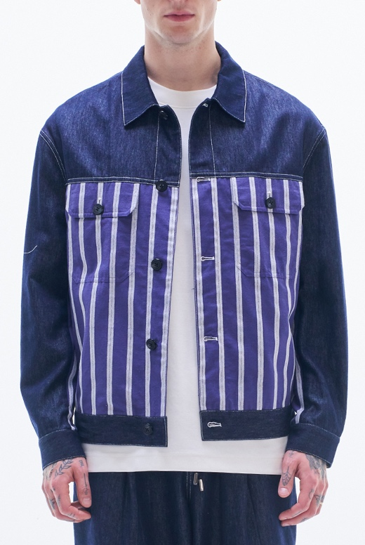 Denim Jacket Contract with Striped Linen