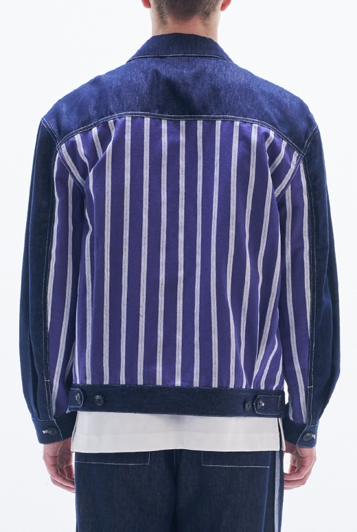 Denim Jacket Contract with Striped Linen