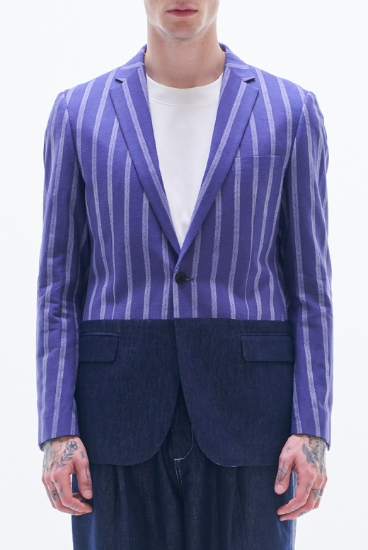 Striped Linen Blazer Contract With Denim