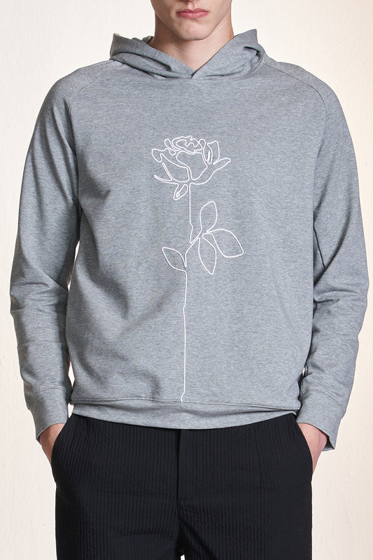 Hoodie With String Flower Embroidery