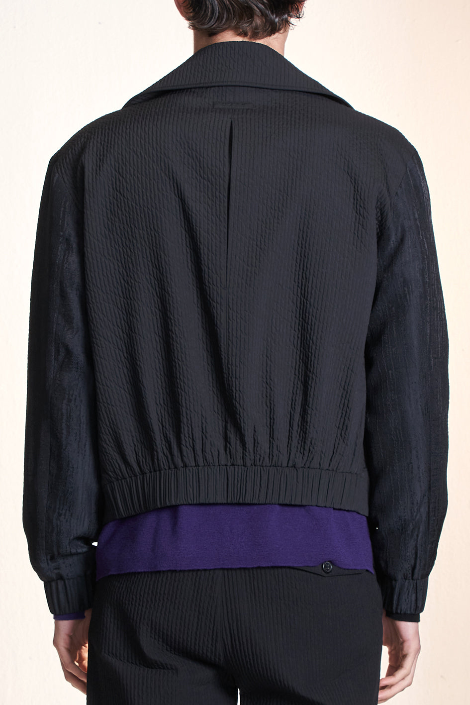 Textured Zipper Jacket With Stand Collar