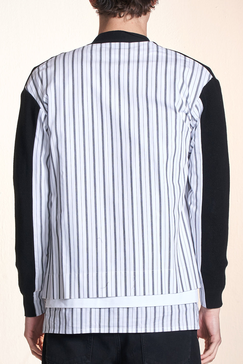 Cotton Cardigan With Stripe Woven