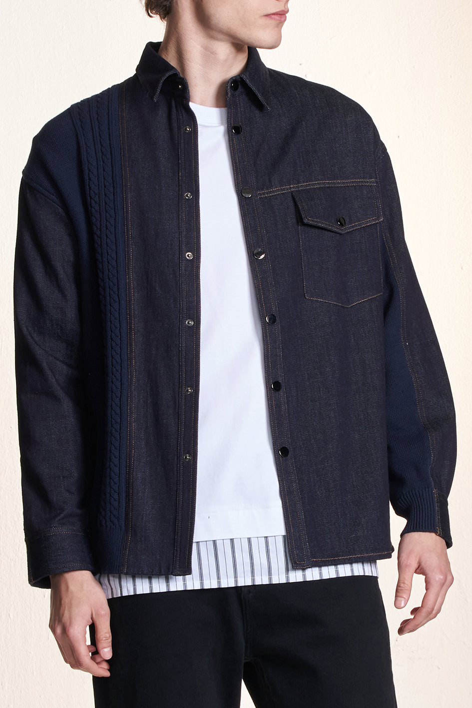 Denim Shirt Contrast With Knit