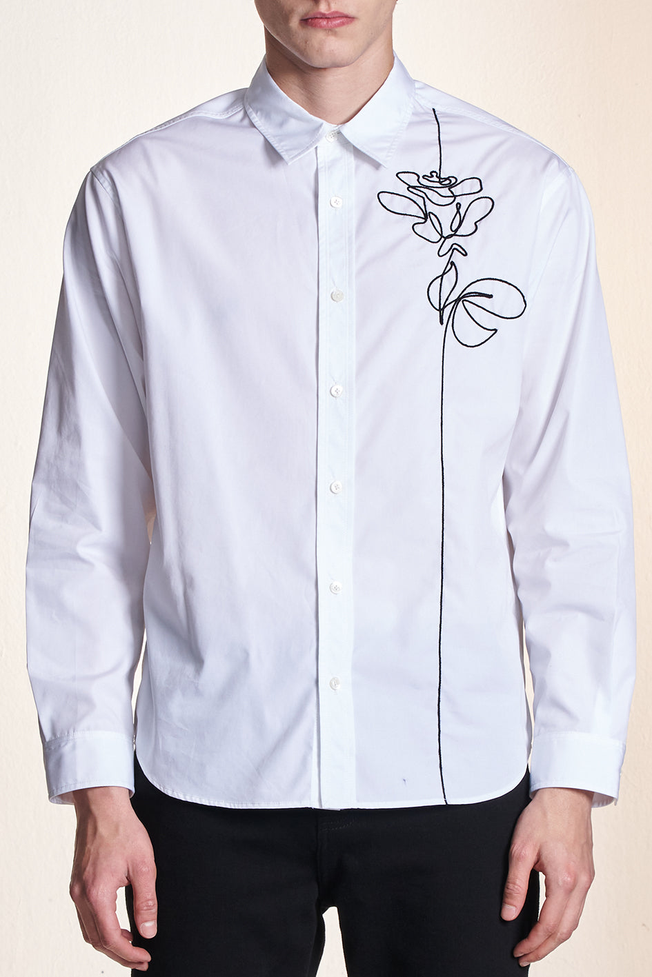 Shirt With String Flower Embroidery