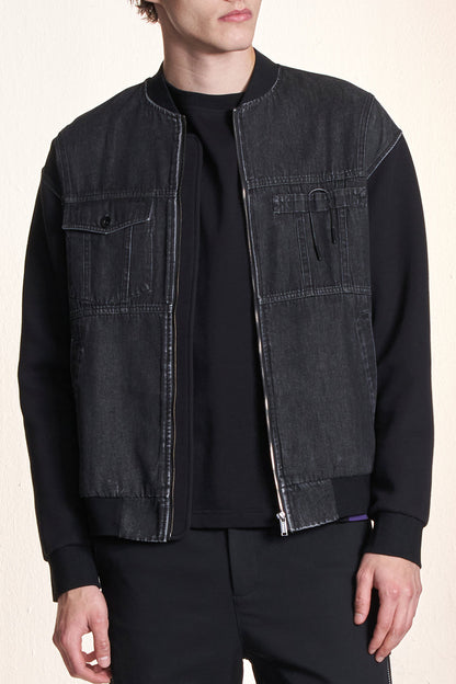 Denim Jacket Contrast With Knit Sleeve